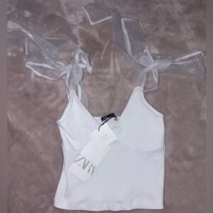 NWT Zara Ribbon Tie Strap Tank Top Size Small